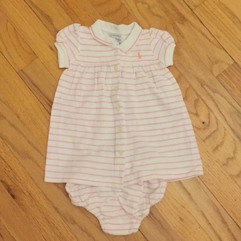 Ralph Lauren 6M white/pink stripe polo dress lk nw